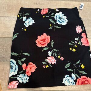 Floral Print Black Knee-Length Skirt Large Old Navy Polyester & Spandex Womens N